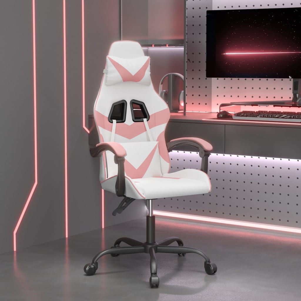 Swivel gaming chair, white and pink, eco-leather