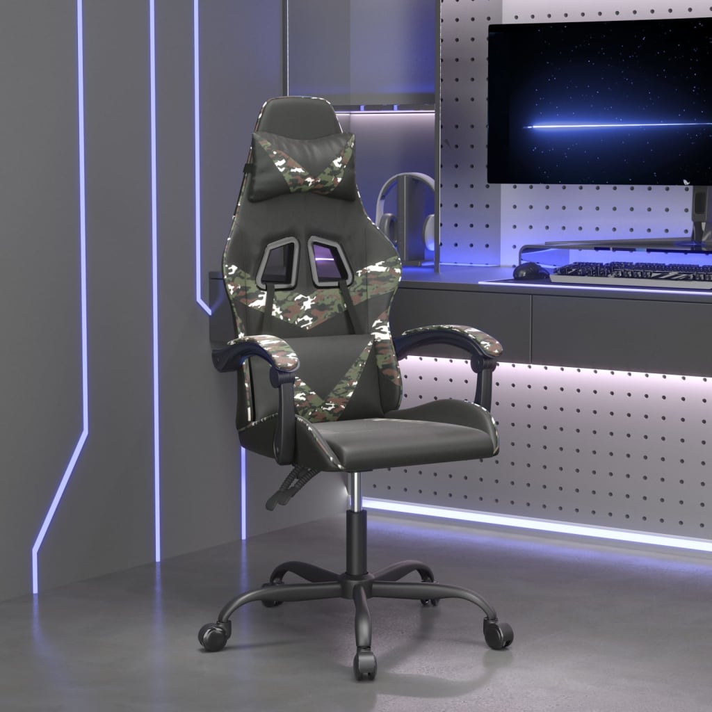 Swivel gaming chair, black and camouflage, eco-leather