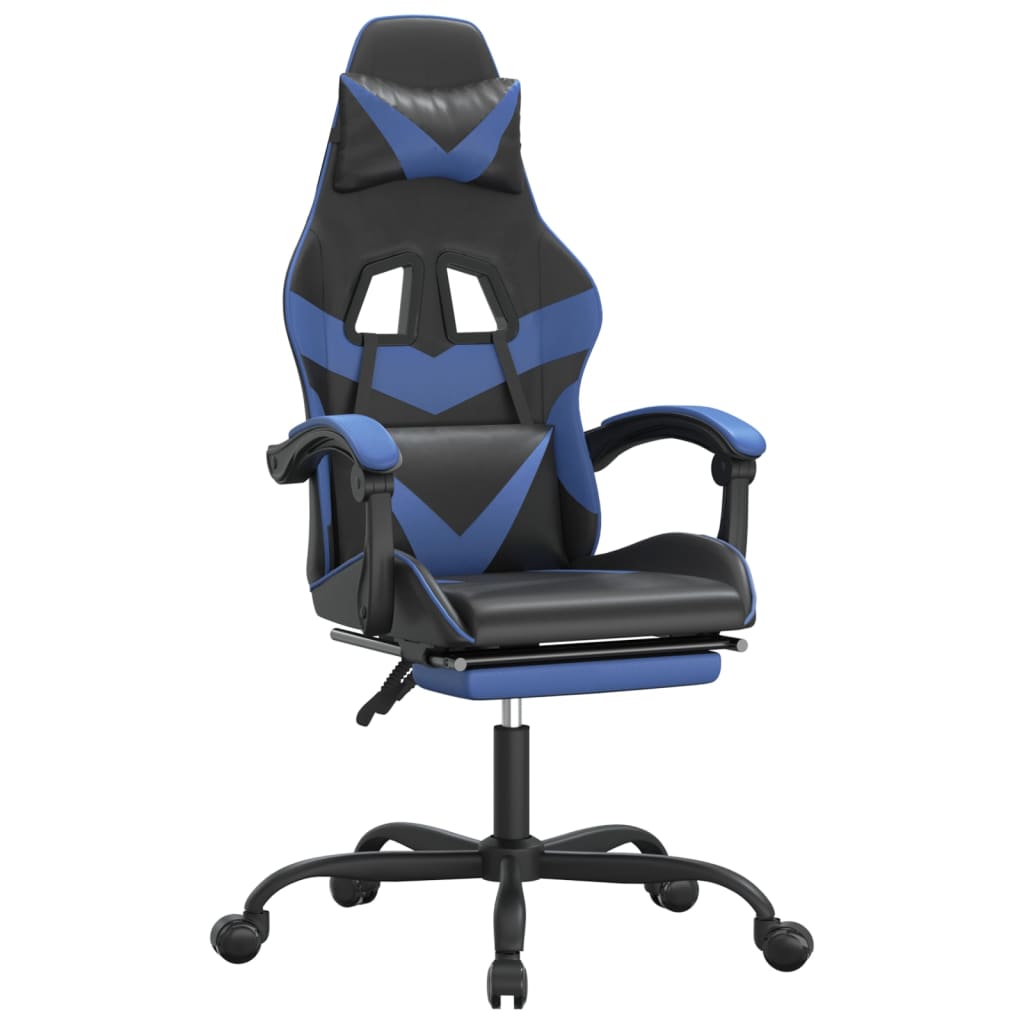 Swivel gaming chair/footrest black/blue eco leather