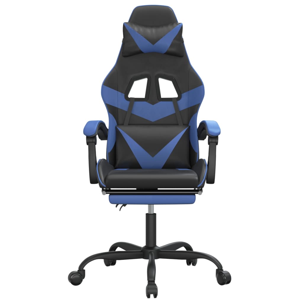 Swivel gaming chair/footrest black/blue eco leather