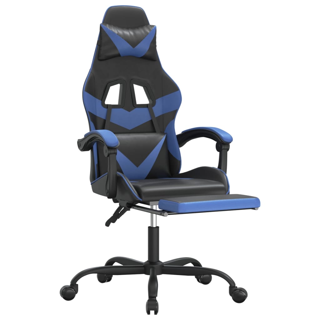 Swivel gaming chair/footrest black/blue eco leather