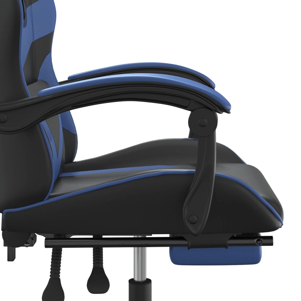 Swivel gaming chair/footrest black/blue eco leather