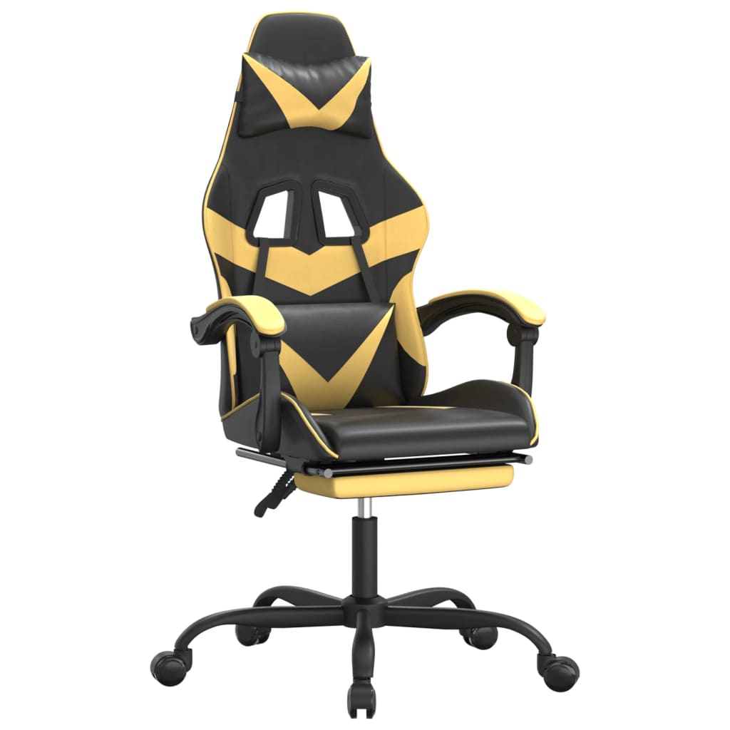 Swivel gaming chair/footrest black/gold eco leather