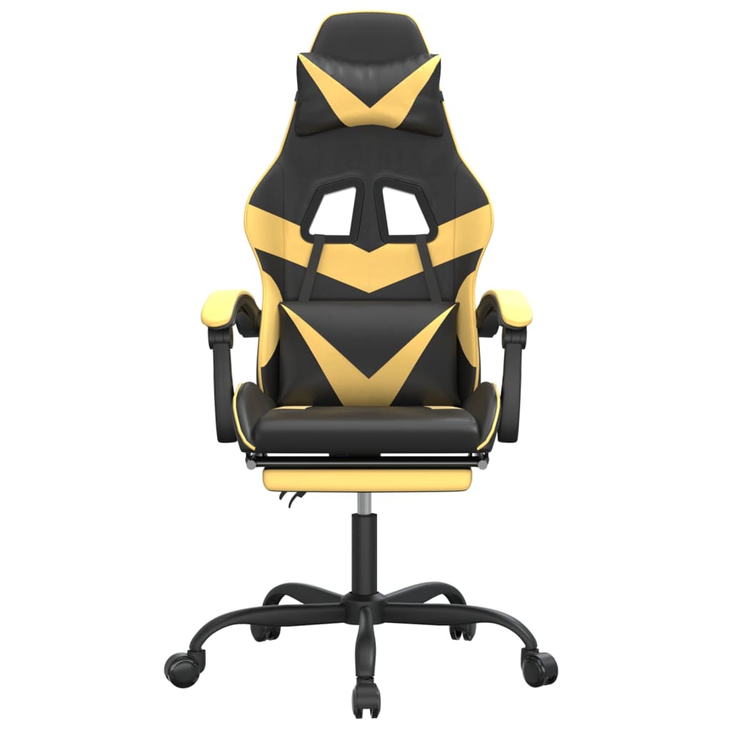 Swivel gaming chair/footrest black/gold eco leather