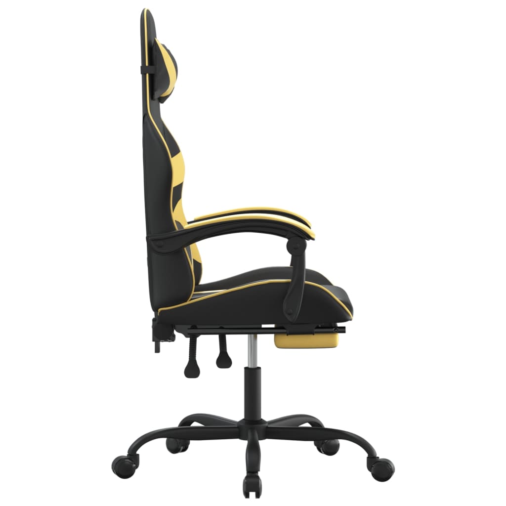 Swivel gaming chair/footrest black/gold eco leather