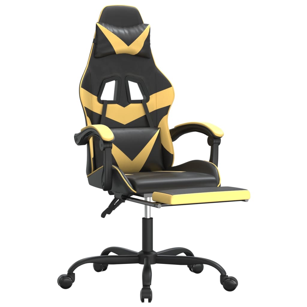 Swivel gaming chair/footrest black/gold eco leather