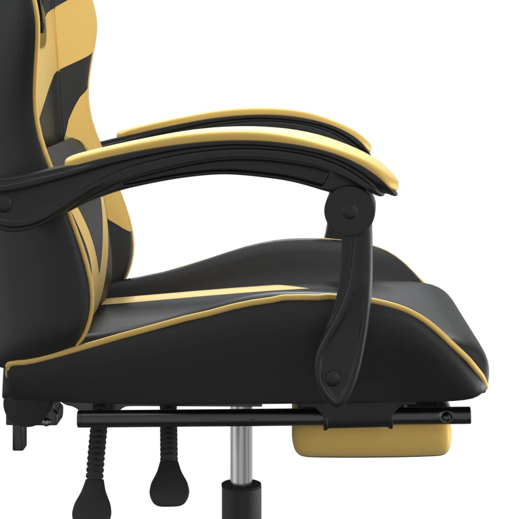 Swivel gaming chair/footrest black/gold eco leather