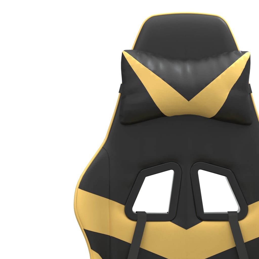 Swivel gaming chair/footrest black/gold eco leather