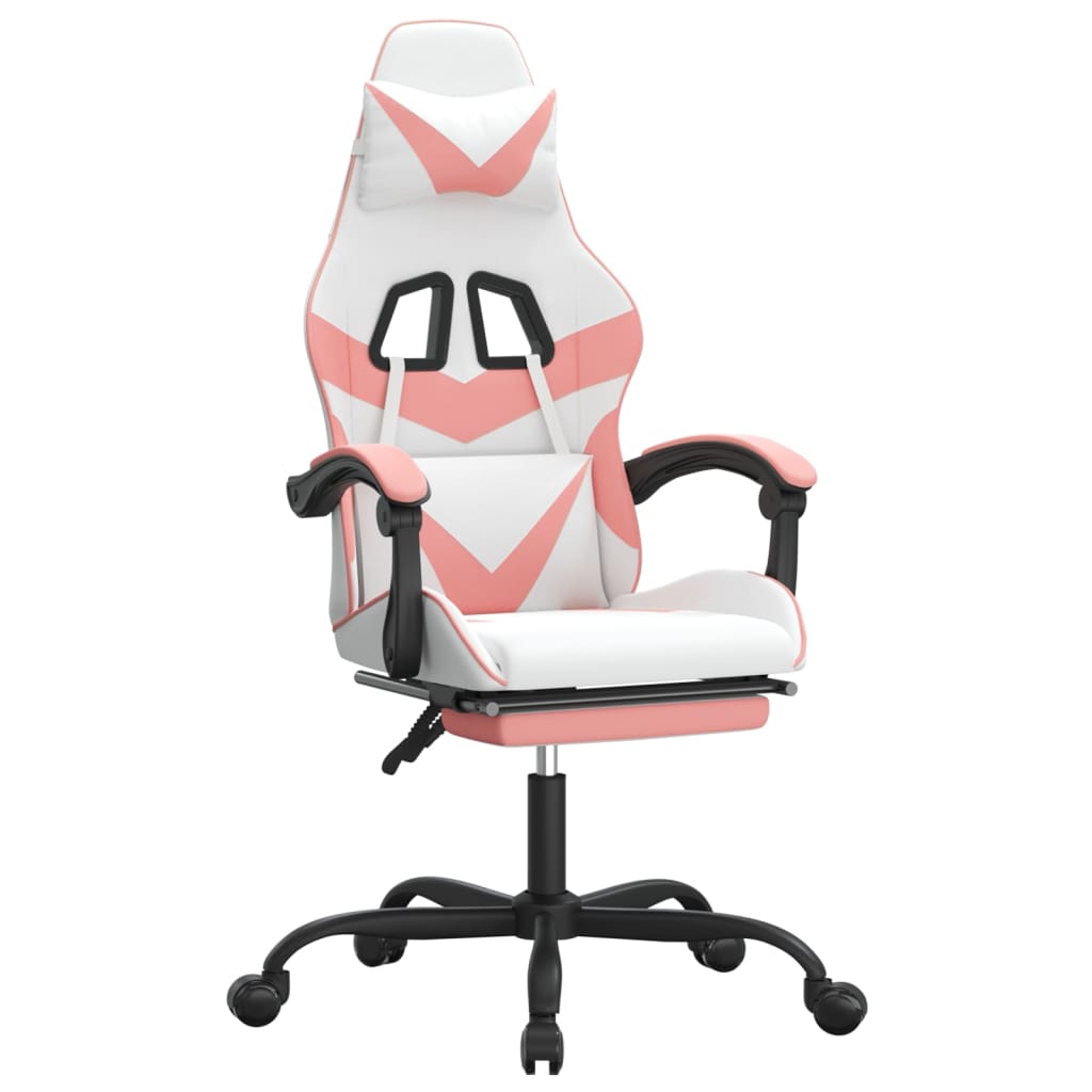 Swivel gaming chair with footrest white &amp; pink eco leather