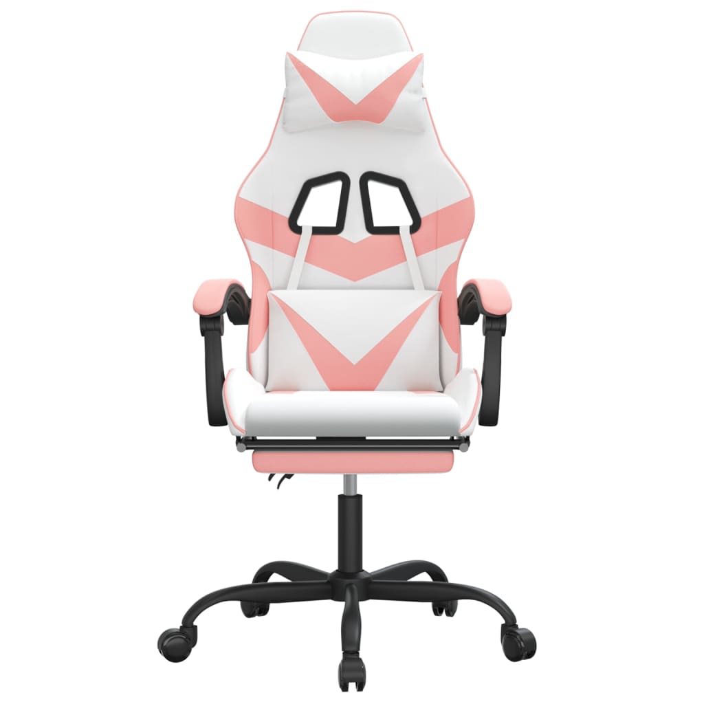 Swivel gaming chair with footrest white &amp; pink eco leather