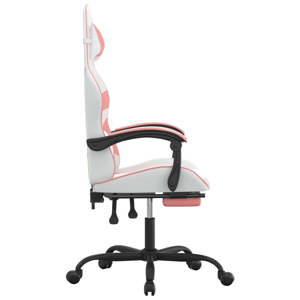 Swivel gaming chair with footrest white &amp; pink eco leather