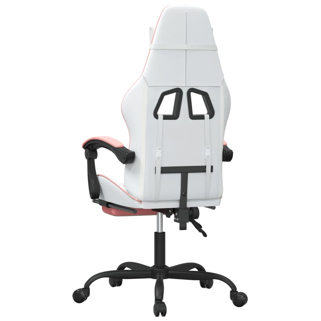 Swivel gaming chair with footrest white &amp; pink eco leather