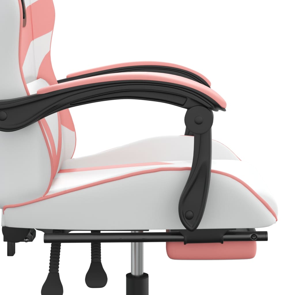 Swivel gaming chair with footrest white &amp; pink eco leather