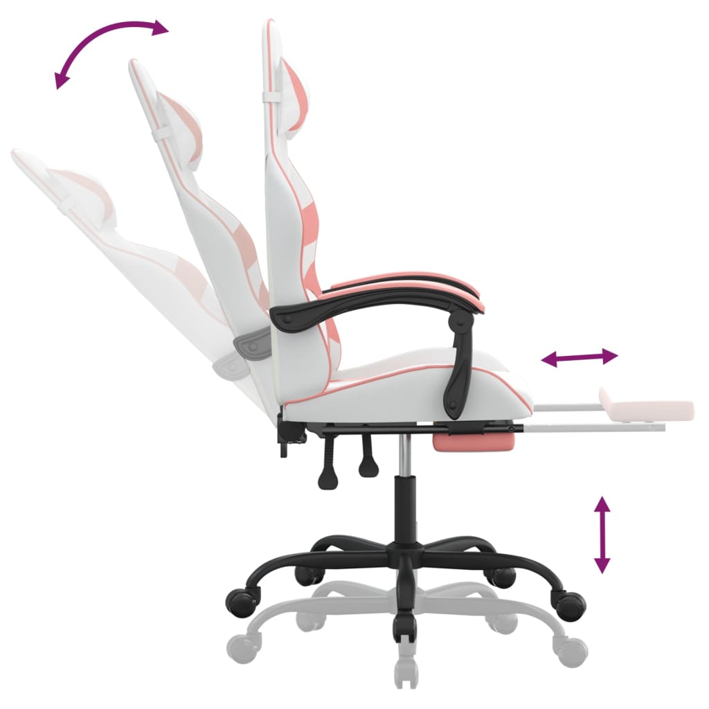 Swivel gaming chair with footrest white &amp; pink eco leather