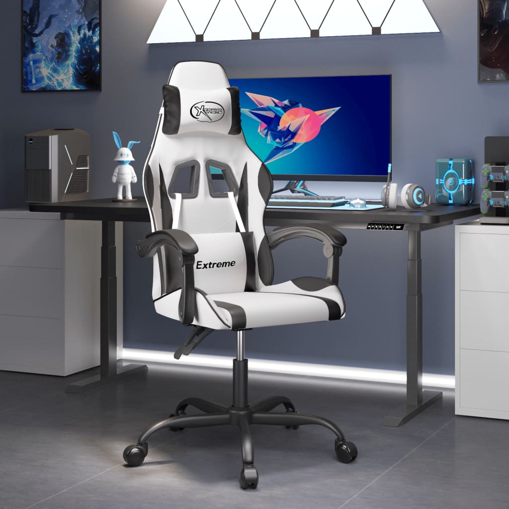 Swivel gaming chair, black and white, eco-leather