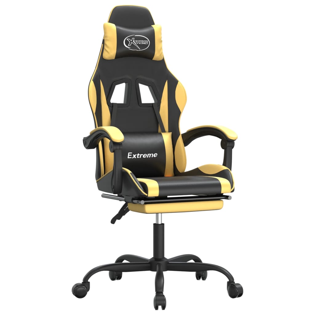 Swivel gaming chair/footrest black/gold eco leather