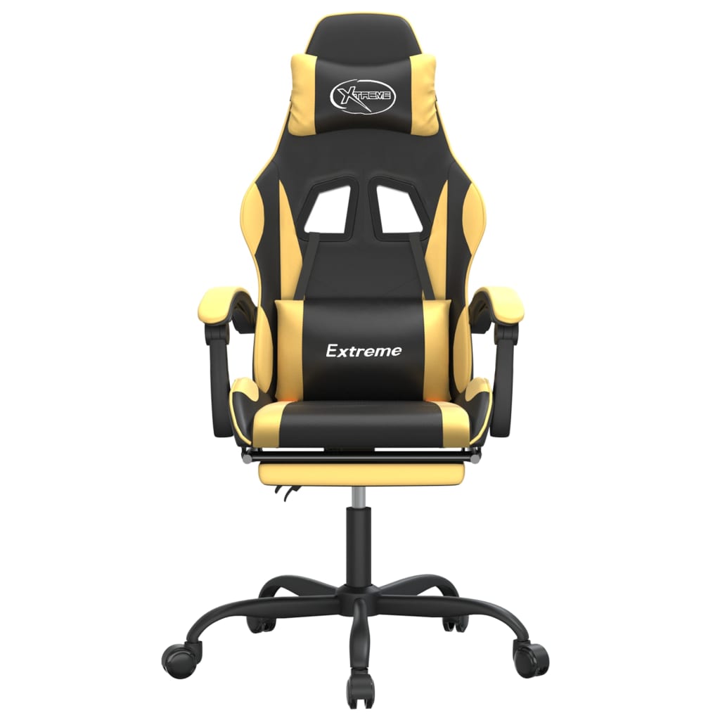 Swivel gaming chair/footrest black/gold eco leather