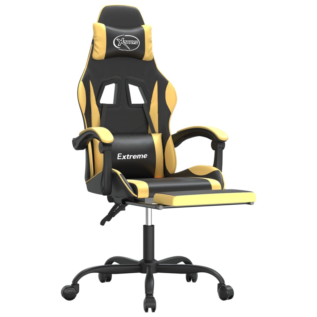 Swivel gaming chair/footrest black/gold eco leather