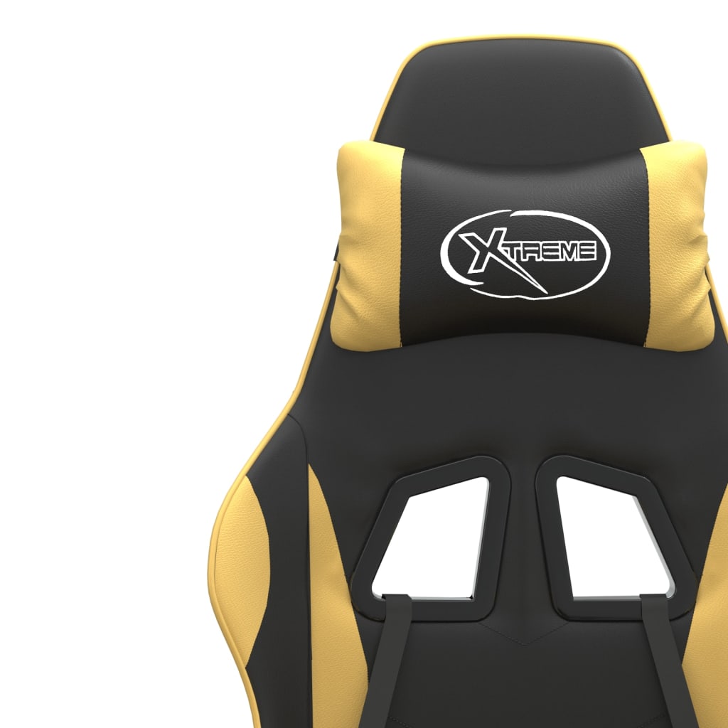 Swivel gaming chair/footrest black/gold eco leather