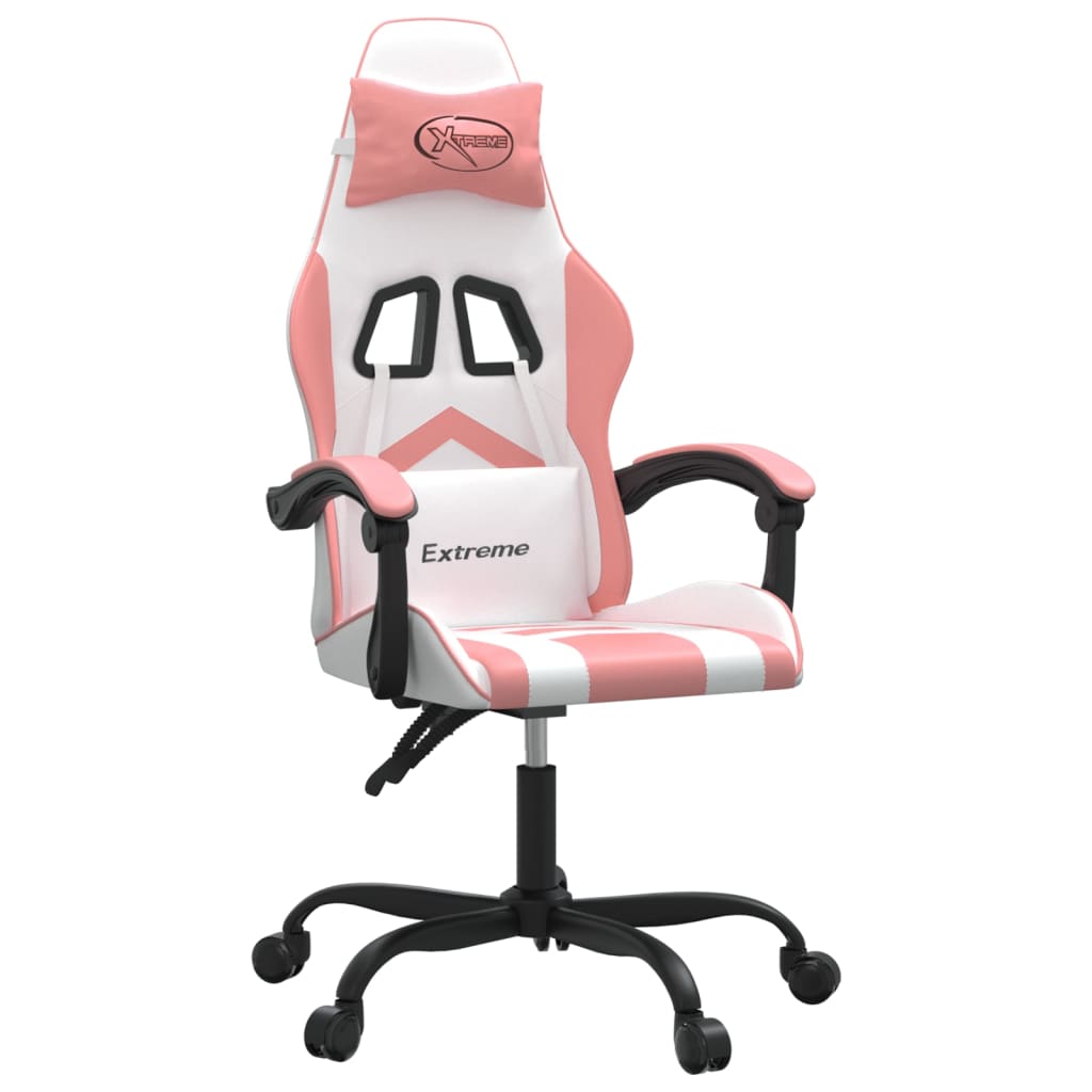 Swivel gaming chair, white and pink, eco-leather