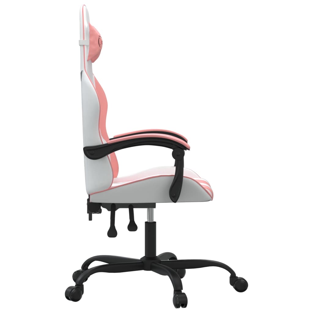 Swivel gaming chair, white and pink, eco-leather