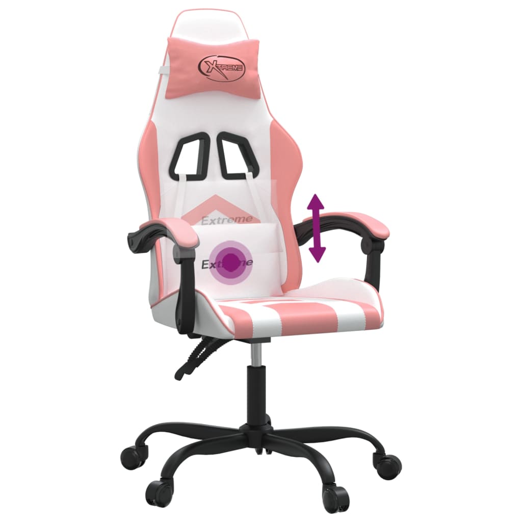 Swivel gaming chair, white and pink, eco-leather