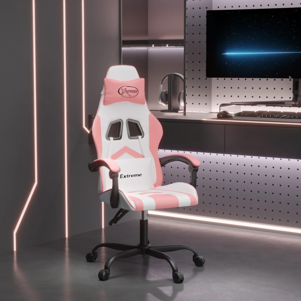 Swivel gaming chair, white and pink, eco-leather