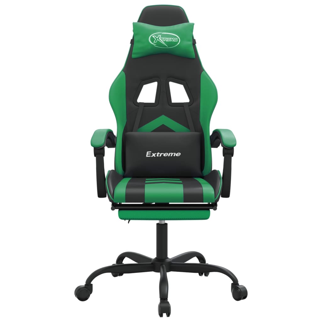 Swivel gaming chair/footrest black/green eco leather