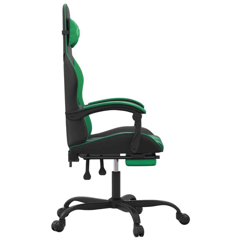 Swivel gaming chair/footrest black/green eco leather