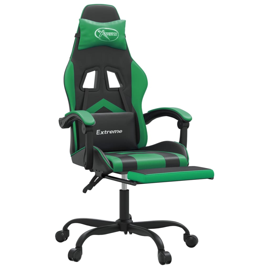 Swivel gaming chair/footrest black/green eco leather