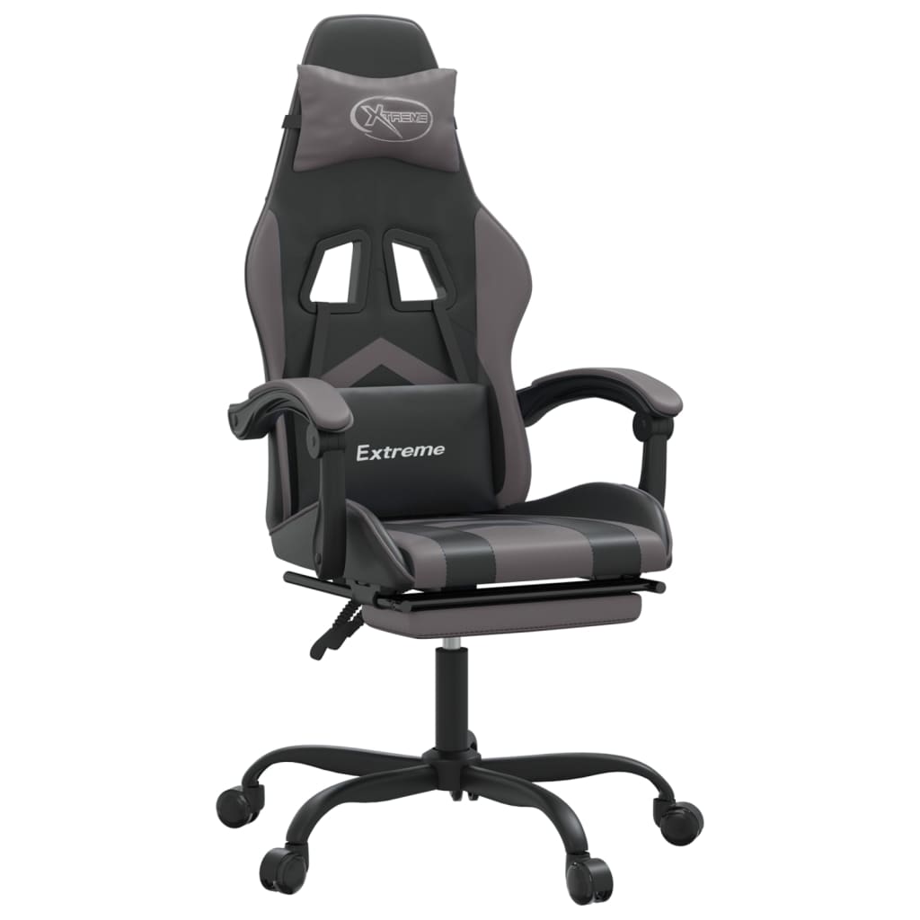 Swivel gaming chair/footrest black/grey eco leather