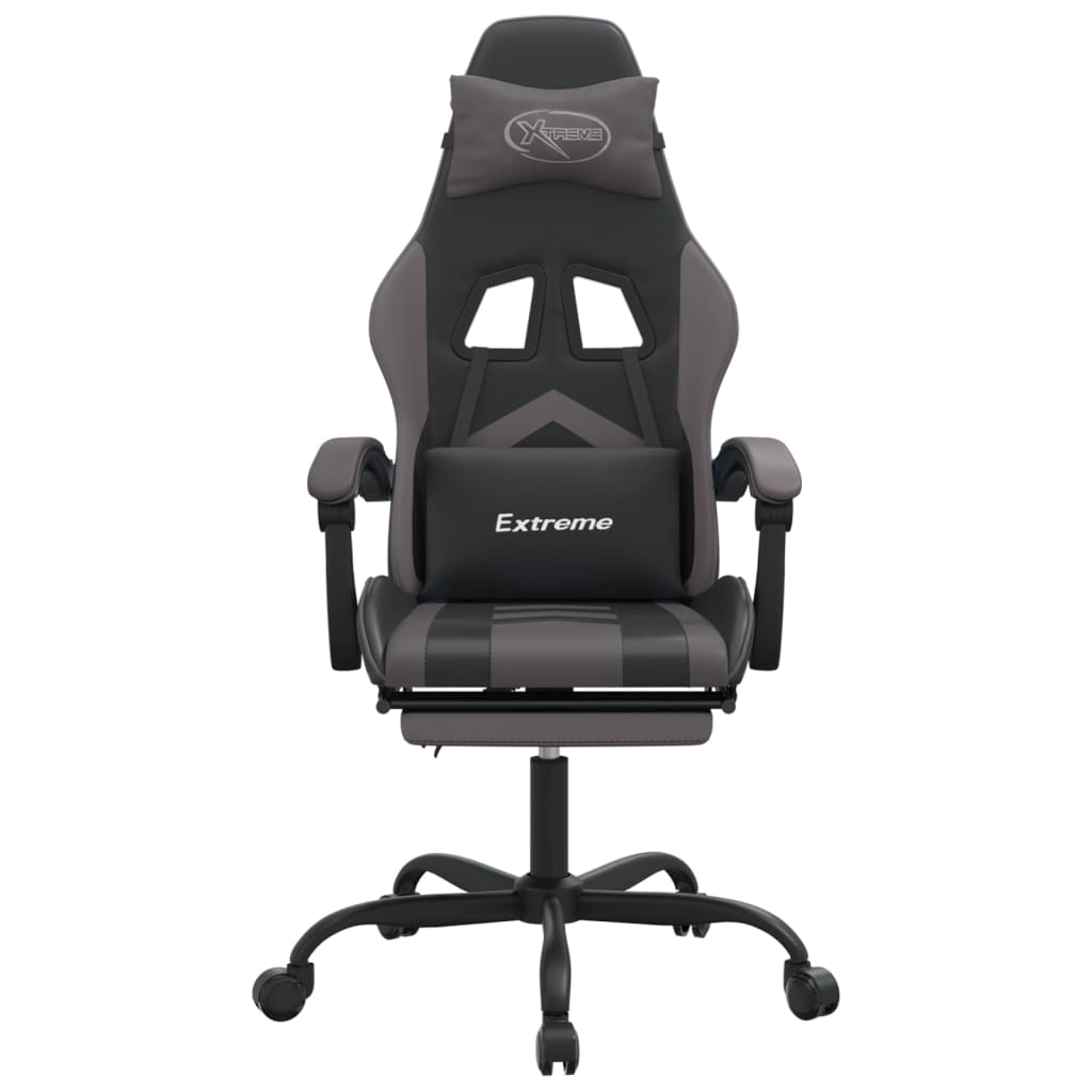 Swivel gaming chair/footrest black/grey eco leather