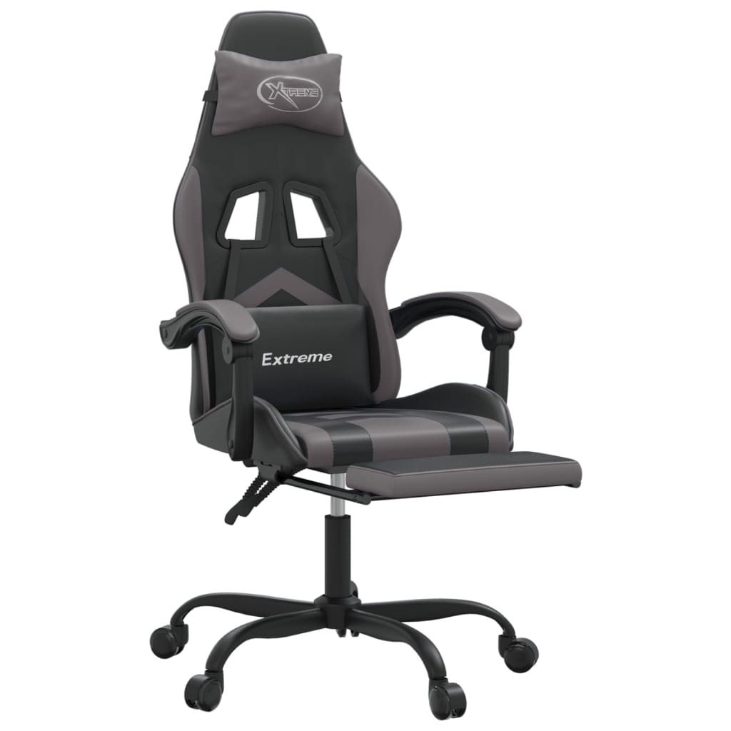 Swivel gaming chair/footrest black/grey eco leather