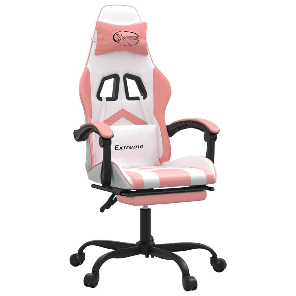 Swivel gaming chair with footrest, white&amp;pink, eco-leather