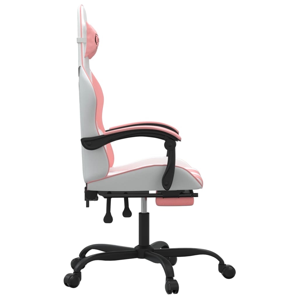 Swivel gaming chair with footrest, white&amp;pink, eco-leather