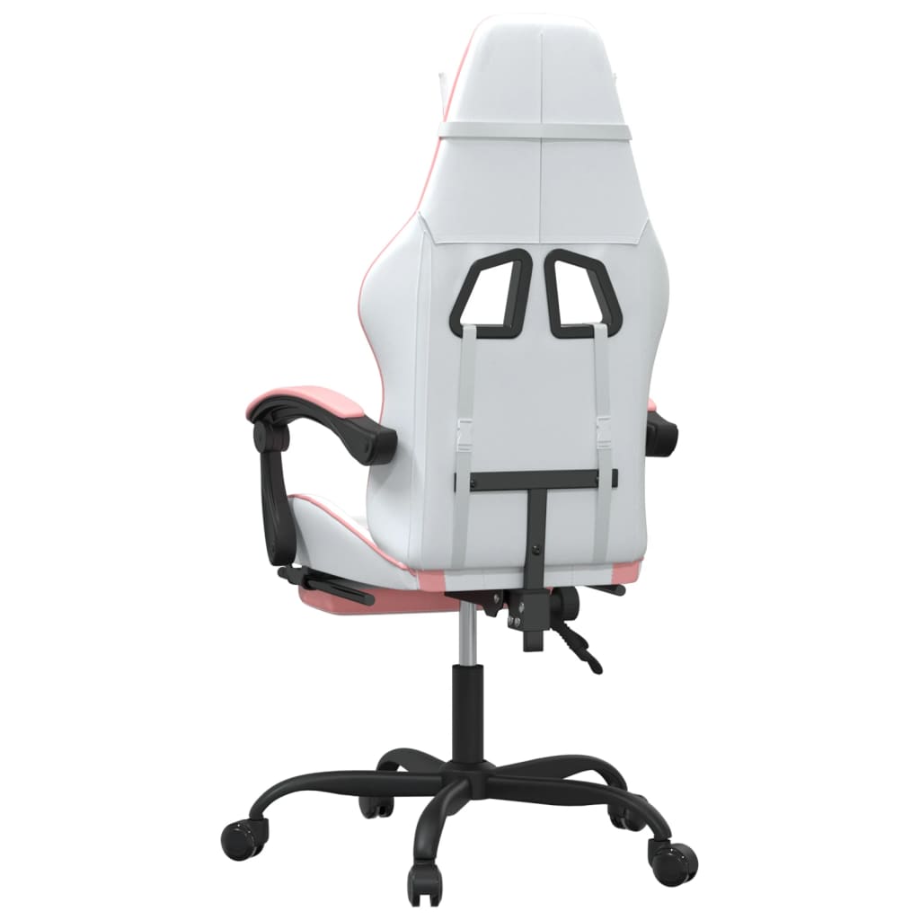 Swivel gaming chair with footrest, white&amp;pink, eco-leather