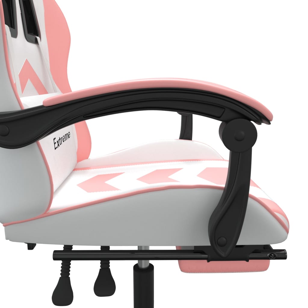 Swivel gaming chair with footrest, white&amp;pink, eco-leather