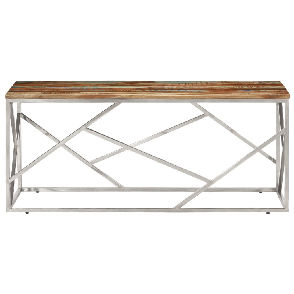 Silver stainless steel and solid recycled wood coffee table