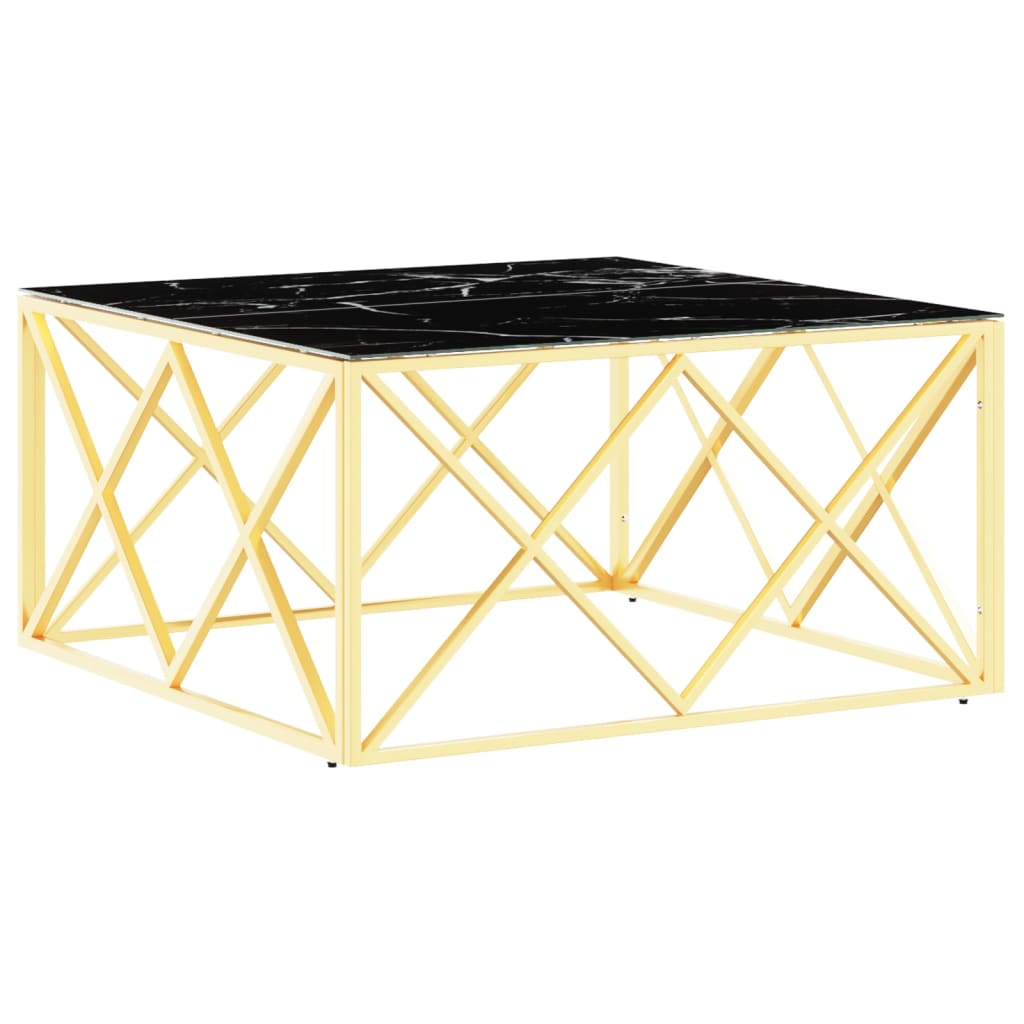 Coffee table, gold, 80x80x40 cm, stainless steel and glass