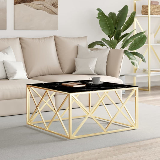 Coffee table, gold, 80x80x40 cm, stainless steel and glass