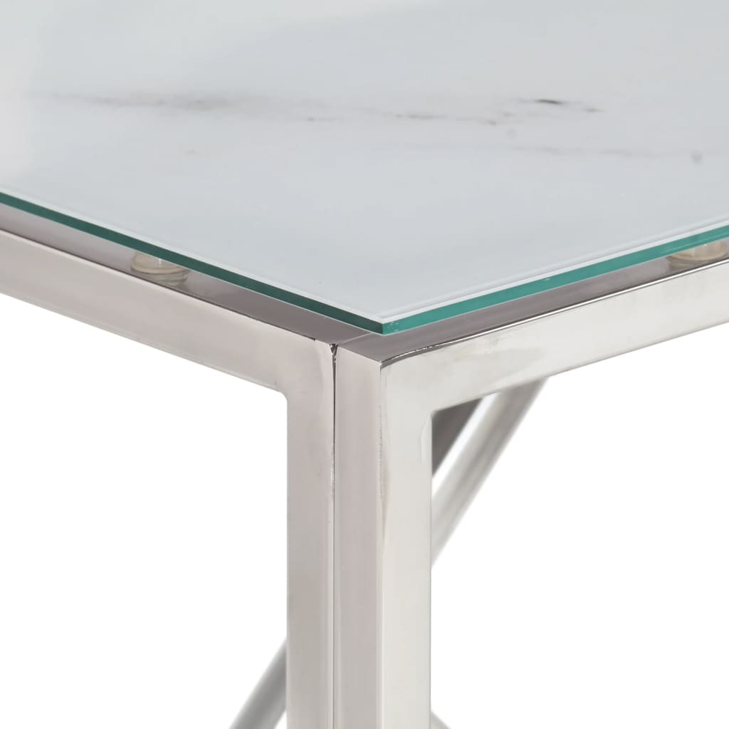 Console table, silver stainless steel and tempered glass