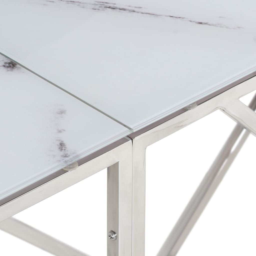 Console table, silver stainless steel and tempered glass