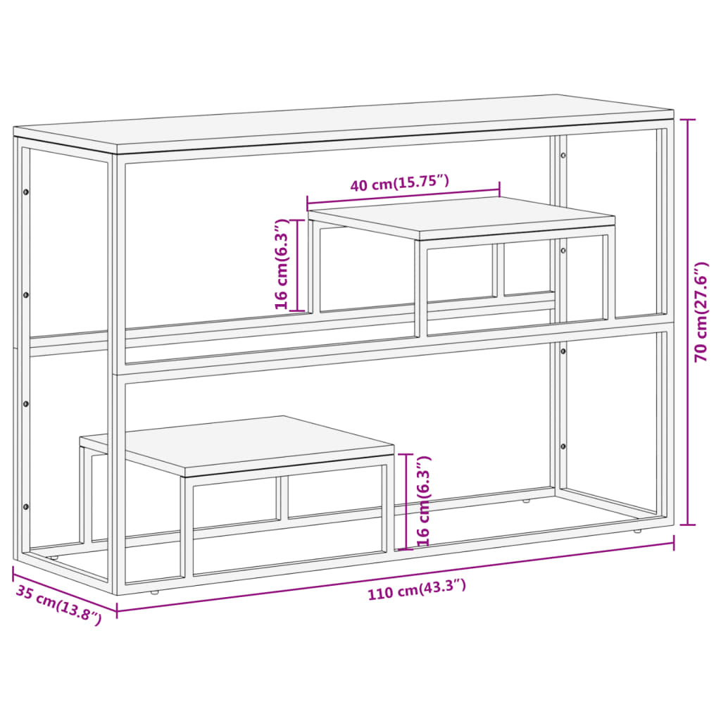 Console table, silver stainless steel and solid acacia wood