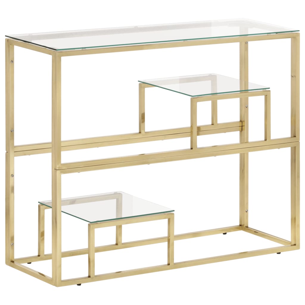 Console table, gold stainless steel and tempered glass