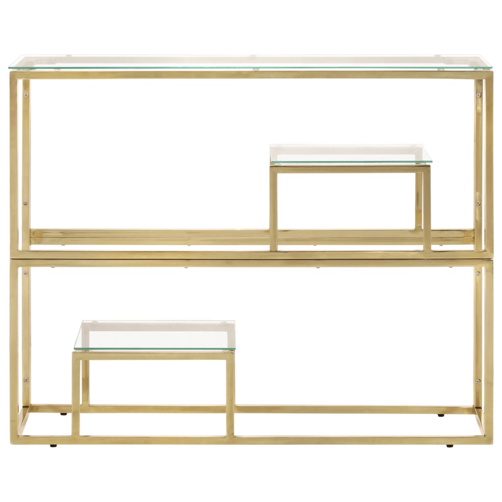 Console table, gold stainless steel and tempered glass