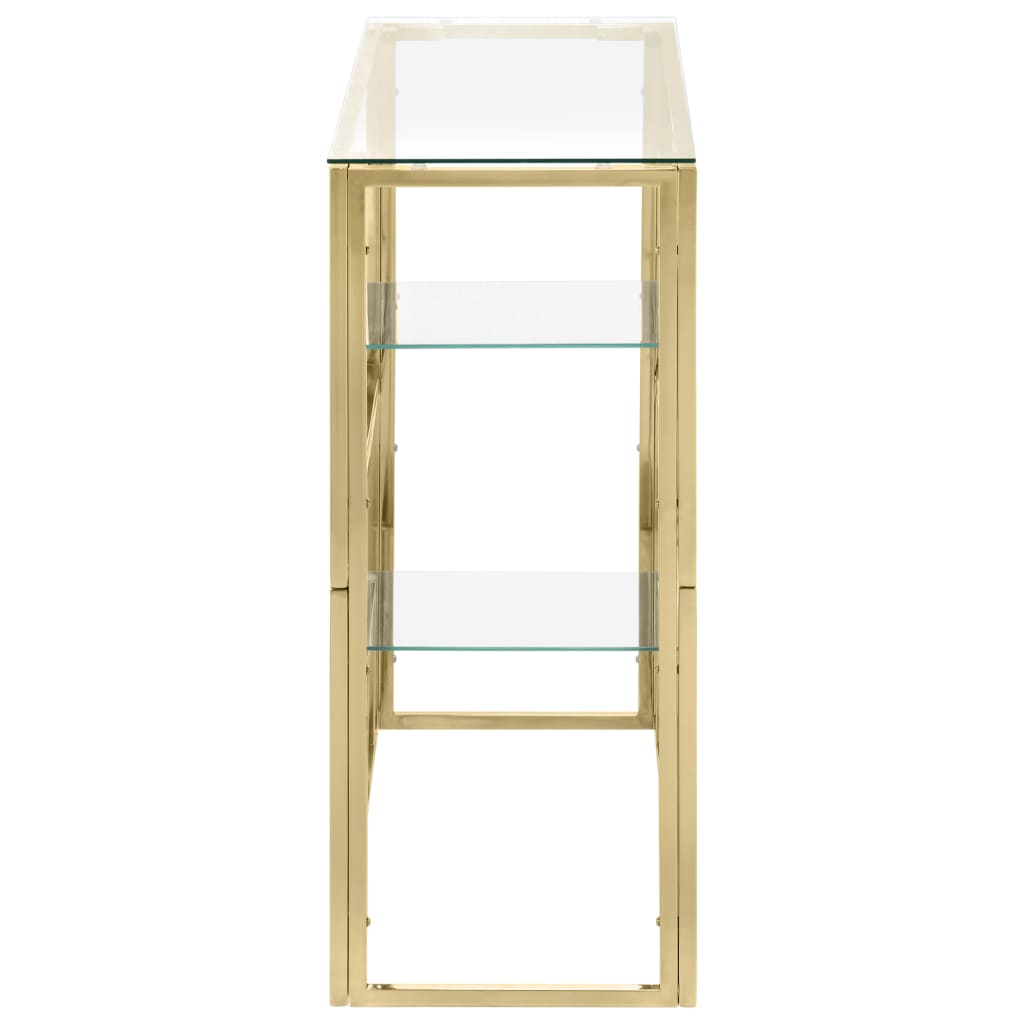 Console table, gold stainless steel and tempered glass