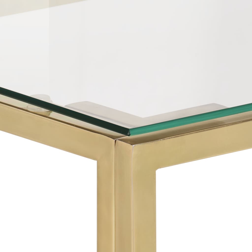 Console table, gold stainless steel and tempered glass