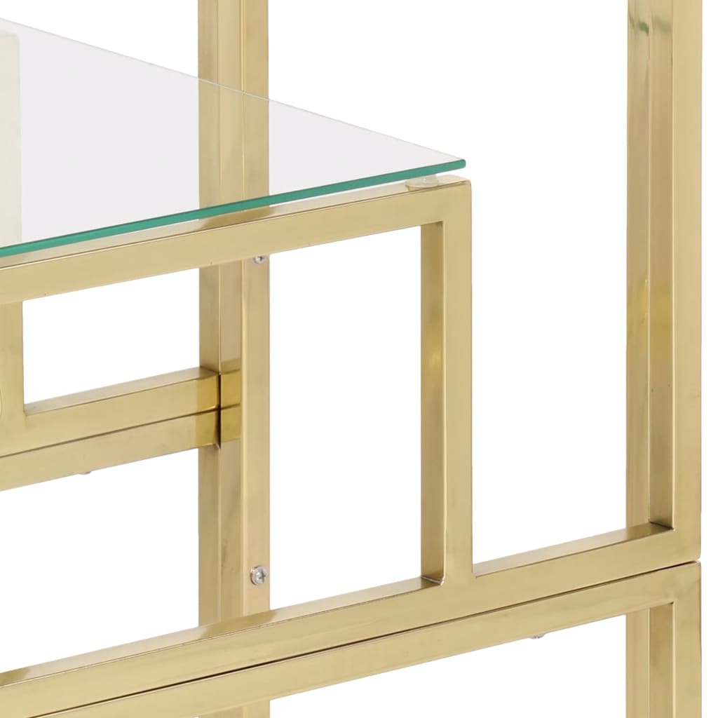 Console table, gold stainless steel and tempered glass