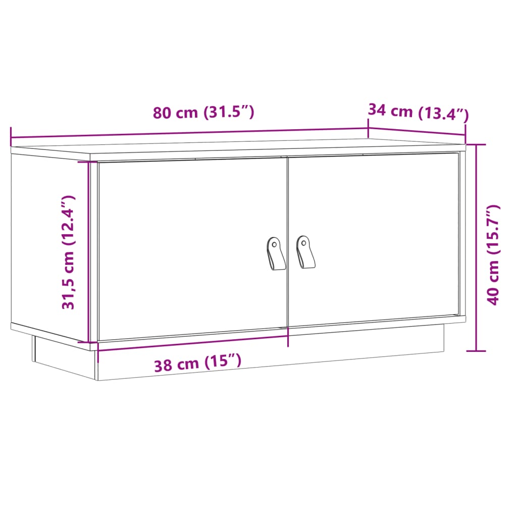 Comodă TV, 80x34x40 cm, lemn masiv de pin