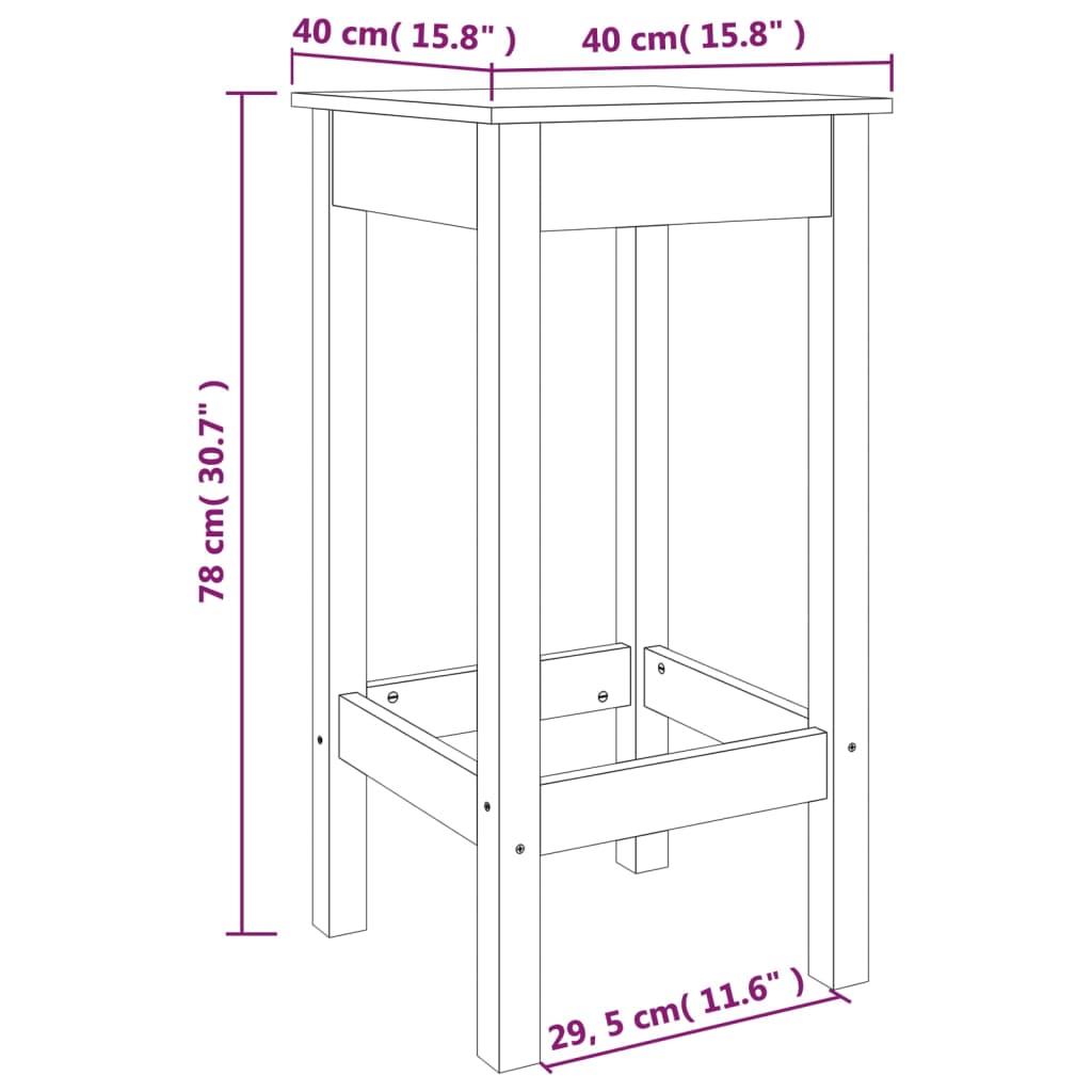 Scaune de bar, 2 buc., alb, 40x40x78 cm, lemn masiv de pin